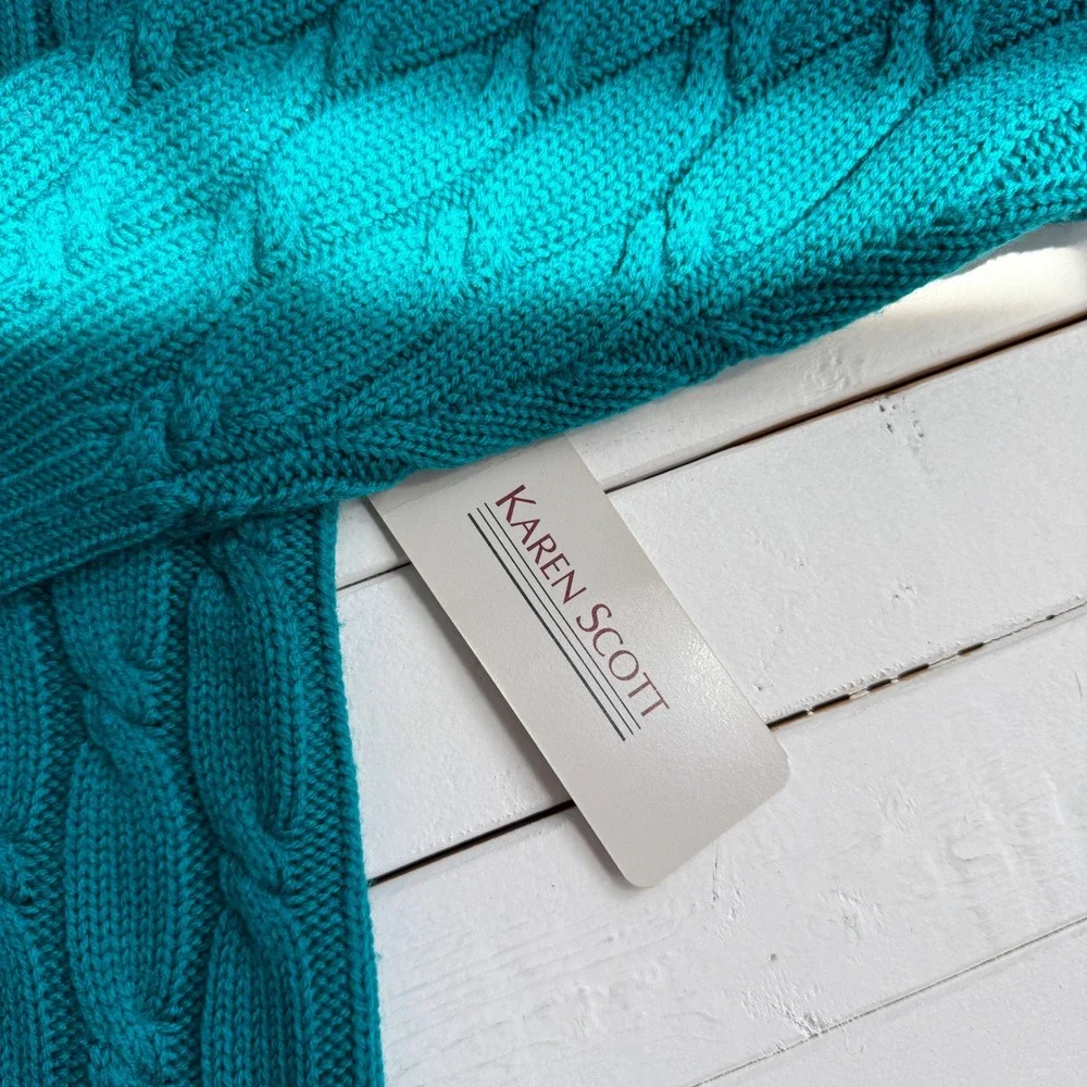 Karen Scott 80s vtg teal‎ cable knit sweater size M